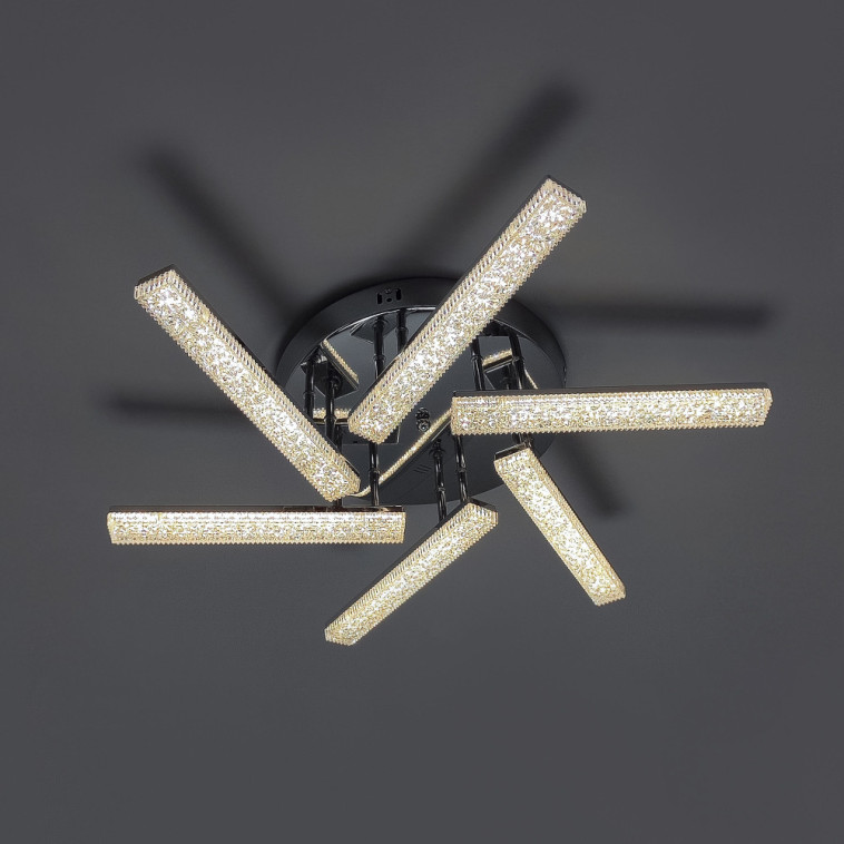 Картинка Люстра светодиодная 6 плафонов 66*12 см 60Вт 15000LM 27м2 3 цвета пульт хром Baizheng