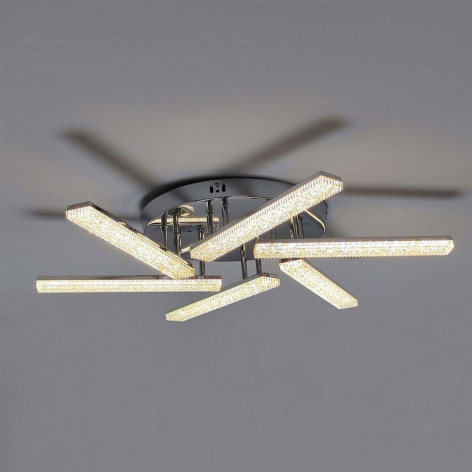 Люстра светодиодная 6 плафонов 66*12 см 60Вт 15000LM 27м2 3 цвета пульт хром Baizheng