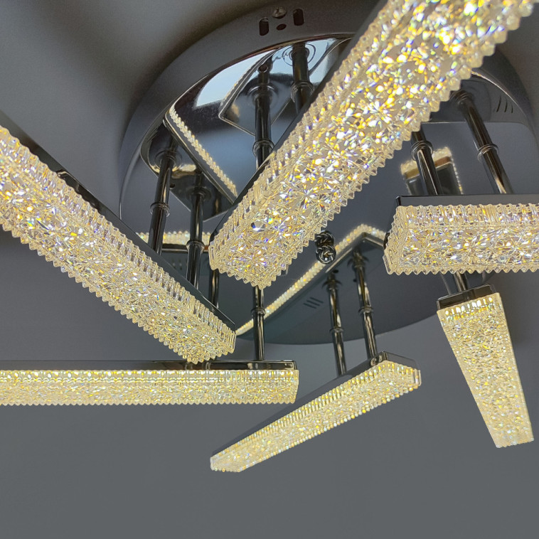 Рисунок Люстра светодиодная 6 плафонов 66*12 см 60Вт 15000LM 27м2 3 цвета пульт хром Baizheng