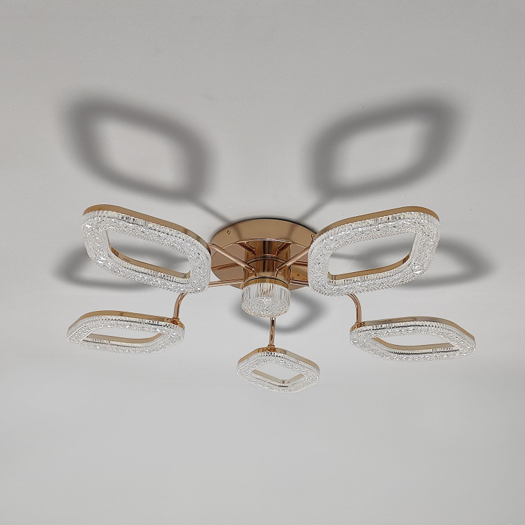 Фотография Люстра светодиодная 6 плафонов 80*15 см 55Вт 13750LM 25м2 3 цвета пульт золото Baizheng