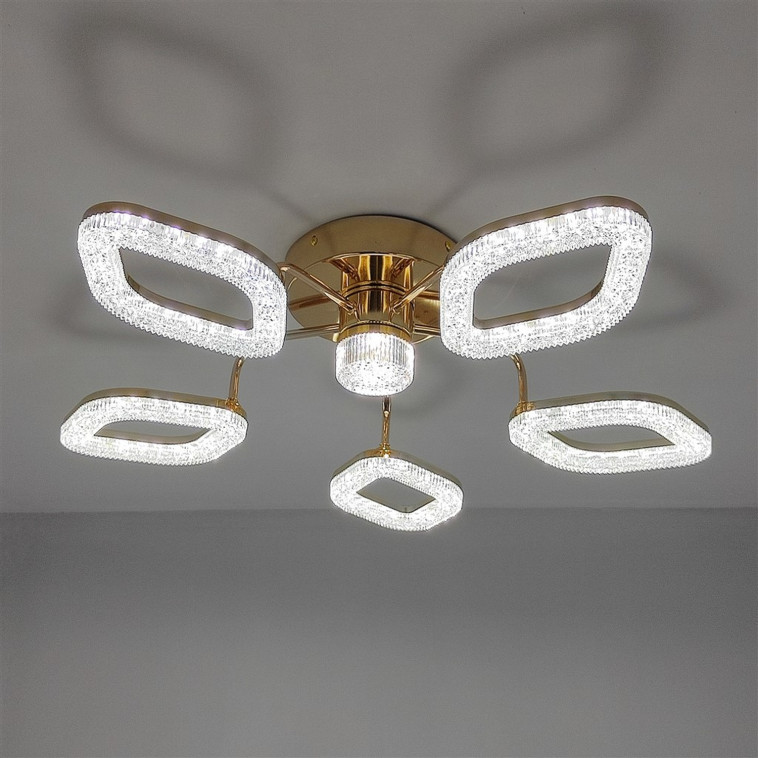 Люстра светодиодная 6 плафонов 80*15 см 55Вт 13750LM 25м2 3 цвета пульт золото Baizheng