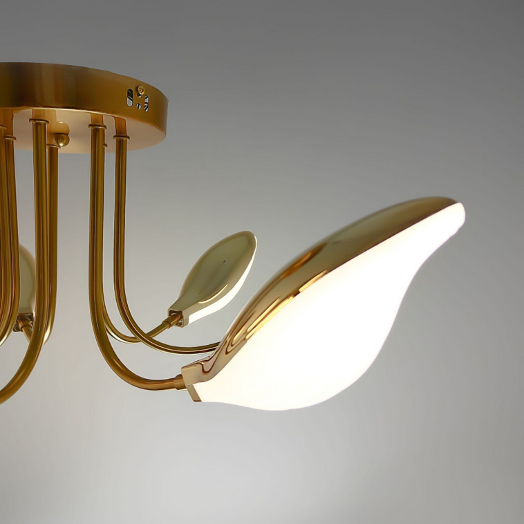 Фото Люстра светодиодная 7 плафонов 74*28 см 56Вт 14000LM 25м2 3 цвета пульт медь Baizheng