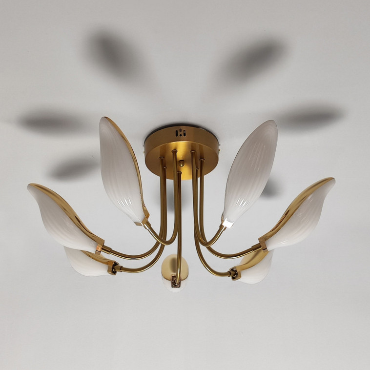 Картинка Люстра светодиодная 7 плафонов 74*28 см 56Вт 14000LM 25м2 3 цвета пульт медь Baizheng