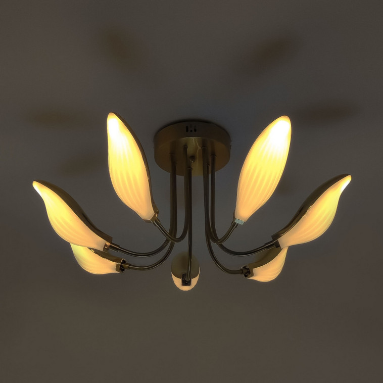 Фотография Люстра светодиодная 7 плафонов 74*28 см 56Вт 14000LM 25м2 3 цвета пульт медь Baizheng