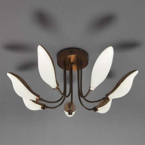 Люстра светодиодная 7 плафонов 74*28 см 56Вт 14000LM 25м2 3 цвета пульт медь Baizheng