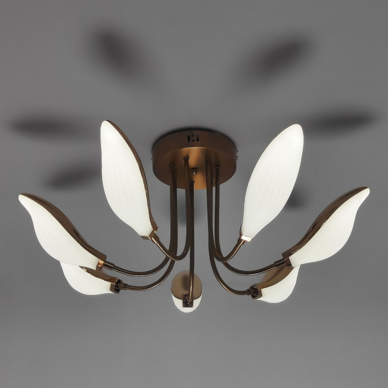 Cнимок Люстра светодиодная 7 плафонов 74*28 см 56Вт 14000LM 25м2 3 цвета пульт медь Baizheng