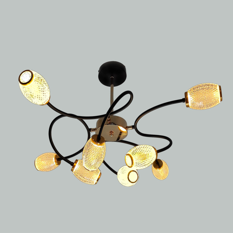 Картинка Люстра светодиодная 8 плафонов 89*27,5 см 24Вт 6000LM 15м2 3 цвета черный золото Baizheng