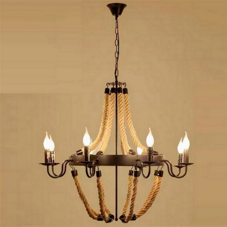 Люстра джутовая 8 ламп 85*85*120 см Е14 60Вт 32м2 плафон металл черный Baizheng