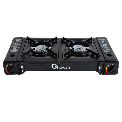 Плита газовая портативная 24,5х21х7 см с магнитн фикс баллон в чемод черно серебристый Grower