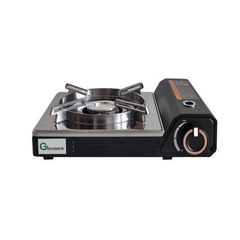 Плита газовая портативная 24,5х21х7 см с магнитн фикс баллон в чемод черно серебристый Grower