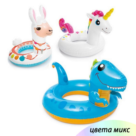 Круг для плавания 107*58 см 3-6 лет микс Животные Intex