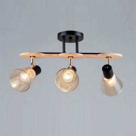 Светильник спот 3 плафона 58,5*24,5*27 см Е14 60Вт 12м2 плафон стекло черный-дерево Baizheng