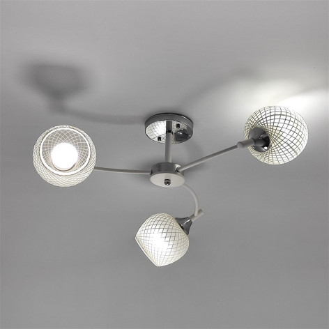 Люстра 3 плафона 62*31 см Е27 60Вт 12м2 плафон стекло хром белый Baizheng