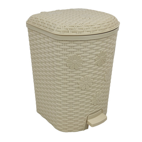 Ведро пластиковое для мусора  12 л 228х225х336 мм с педалью слон кость Плетенка Альтернатива