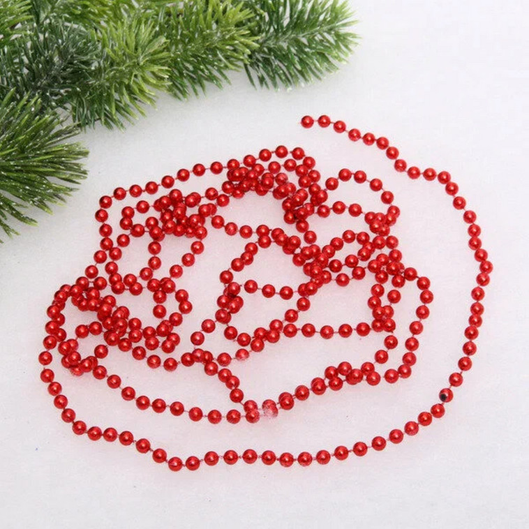 Фото Бусы пластиковые на елку 2,7 м d-6 мм красный Шарик Серпантин