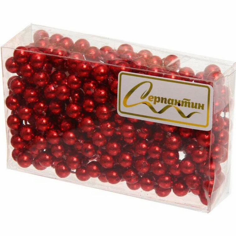 Изображение Бусы пластиковые на елку 2,7 м d-6 мм красный Шарик Серпантин