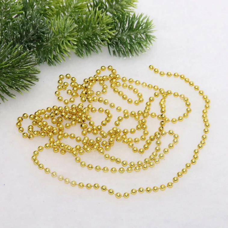 Фото Бусы пластиковые на елку 2,7 м d-6 мм золото Шарик Серпантин