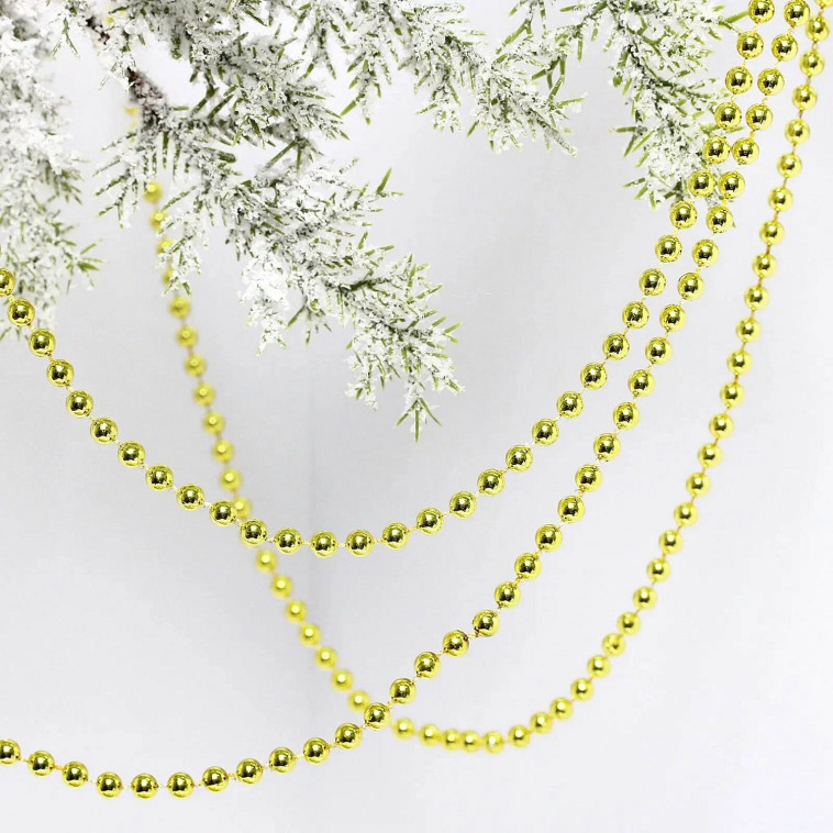Картинка Бусы пластиковые на елку 2,7 м d-6 мм золото Шарик Серпантин