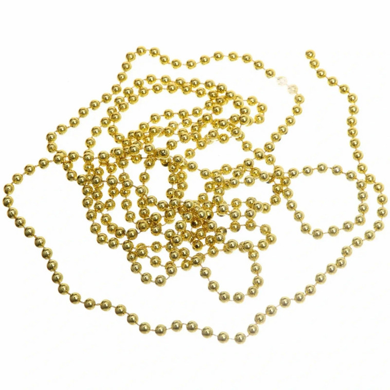 Бусы пластиковые на елку 2,7 м d-6 мм золото Шарик Серпантин