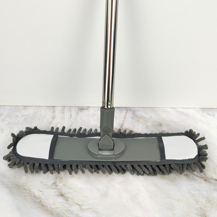 Фото Основание для швабры пластиковое 39*8,5*6 см с тряпкой лапша с ручкой Графит Baizheng