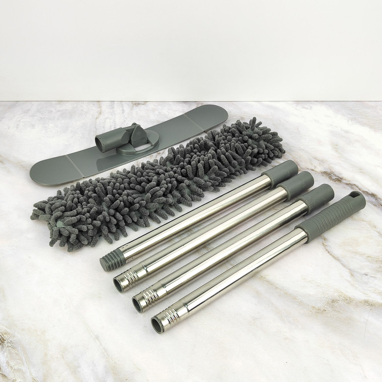 Картинка Основание для швабры пластиковое 39*8,5*6 см с тряпкой лапша с ручкой Графит Baizheng