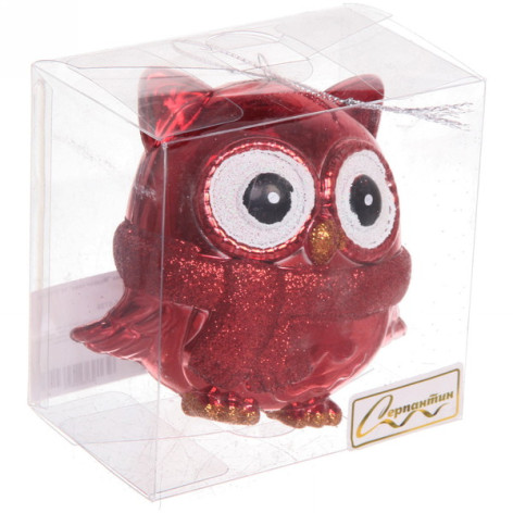 Украшение елочное пластик 10*5*10 см красный Мудрая сова Серпантин