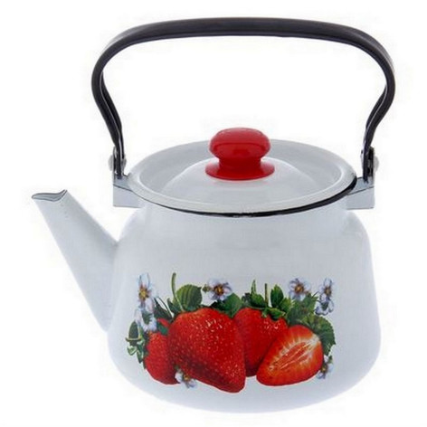Чайник эмалированный 2,3 л пласт кнопка белый Клубника садовая Стальэмаль