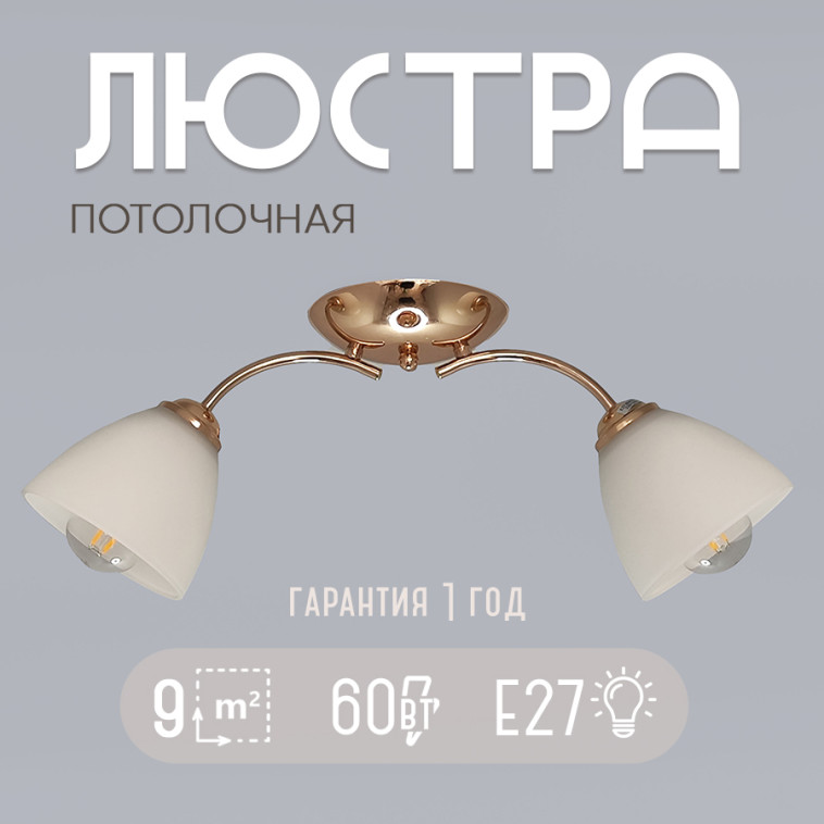 Фото Люстра 2 плафона 55*15*20 см Е27 60Вт 9м2 плафон стекло бронза Baizheng