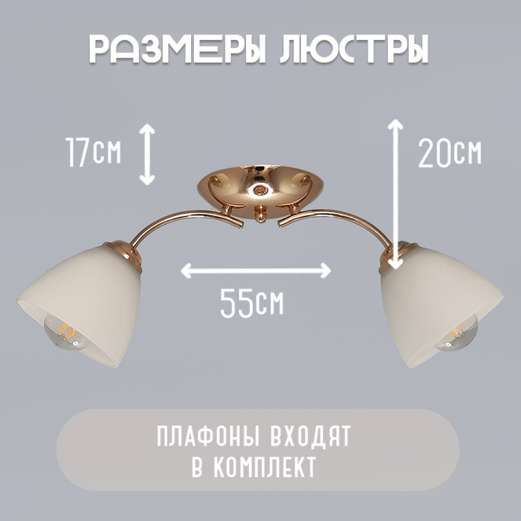Изображение Люстра 2 плафона 55*15*20 см Е27 60Вт 9м2 плафон стекло бронза Baizheng