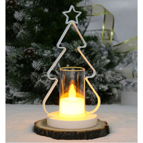 Сувенир новогодний с подсветкой 11*22,5 см белый Таинственная елочка