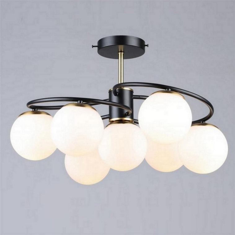 Картинка Люстра 7 плафонов 51*31 см Е27 60Вт 28 м2 плафон стекло черный бронза Baizheng