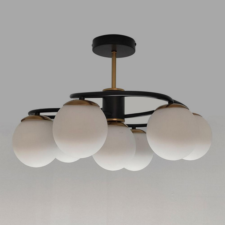 Фотография Люстра 7 плафонов 51*31 см Е27 60Вт 28 м2 плафон стекло черный бронза Baizheng