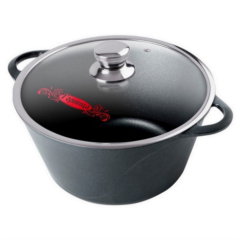 Кастрюля алюминиевая  7 л стекл крышка под упак Универсальная Классик Горница