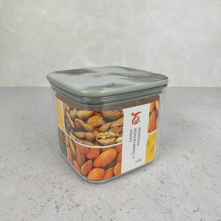 Фото Банка пластиковая для сыпучих продуктов 1 л 13*13*11,5 см герм крышка прозрач Baizheng