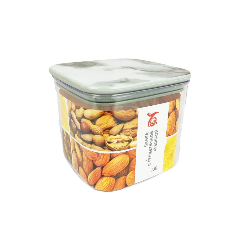 Банка пластиковая для сыпучих продуктов 1 л 13*13*11,5 см герм крышка прозрач Baizheng
