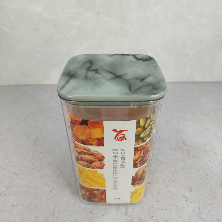 Картинка Банка пластиковая для сыпучих продуктов 2,3 л 13х13х21,5 см герм крышка прозр Baizheng