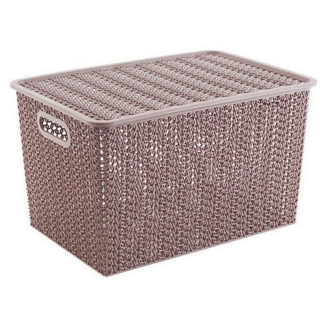 Корзина пластиковая 14 л 350х245х205 мм с крышкой розовый нюд Вязь Violet