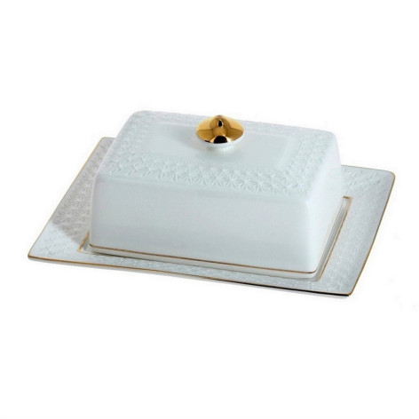 Масленка керамическая 20*15*10 см бело-золотой Снежная королева квадр Коралл