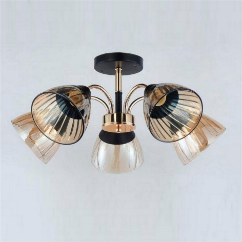 Люстра 5 плафонов 55*25 см Е27 60Вт 20м2 плафон стекло золото черный Baizheng