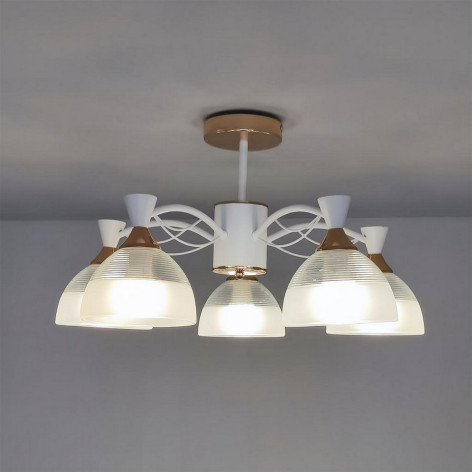 Люстра 5 плафонов 57*29 см Е27 60Вт 20м2 плафон стекло белый бронза Baizheng