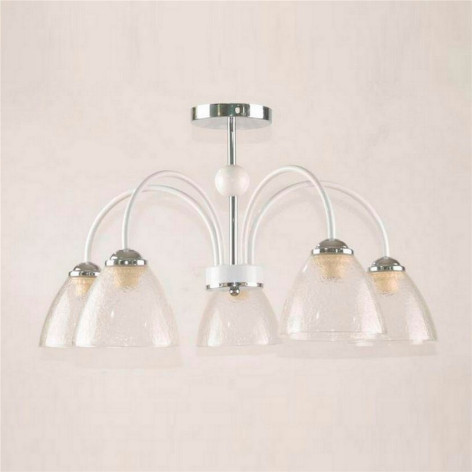 Люстра 5 плафонов 57*41 см Е27 60Вт 20м2 плафон стекло белый хром Baizheng