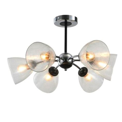 Люстра 6 плафонов 60*36 см Е27 60Вт 24м2 плафон стекло хром черный Baizheng