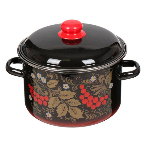 Кастрюля эмалированная 5,5 л пласт кнопка ободок красно-черный Рябинушка Стальэмаль