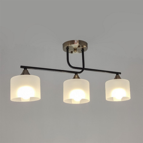 Люстра 3 плафона 61*12*24 см Е27 60Вт 12м2 плафон стекло бронза черный Baizheng