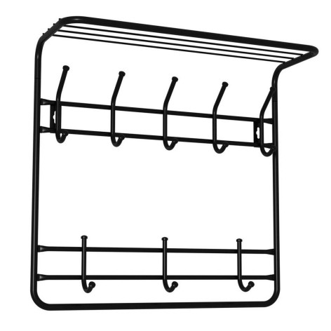 Вешалка металлическая настенная 60х22х58 см 8 крючков с полкой черный 60 ЗМИ Вешалка металлическая настенная 60х22х58 см 8 крючков с полкой черный 60 ЗМИ