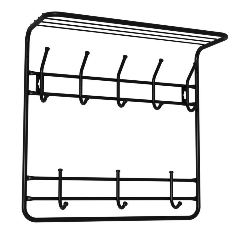 Вешалка металлическая настенная 60х22х58 см 8 крючков с полкой черный 60 ЗМИ