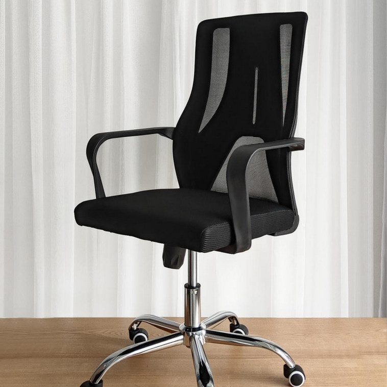 Фото Кресло офисное 100*61*41 см до 150 кг механизм качания полиэстер черный Baizheng