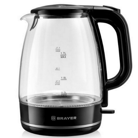Чайник стеклянный электрический 1,7 л 2,2 кВт подсветка черный Brayer