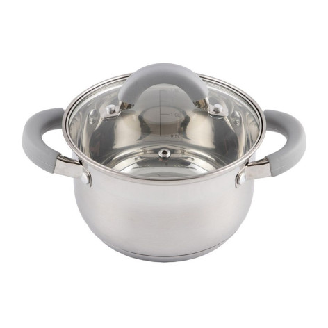 Кастрюля нерж сталь  2 л 16 см стекл крышка силикон ручка индукция Felicità Mallony