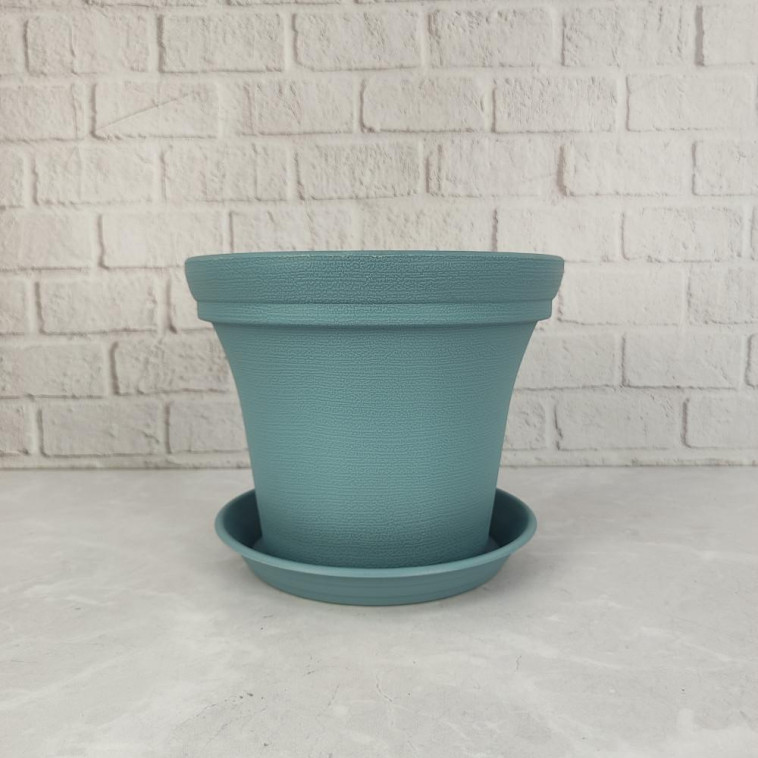 Фото Горшок пластиковый 12,8 л 29,3*28,2*24 см с поддоном голубой Baizheng